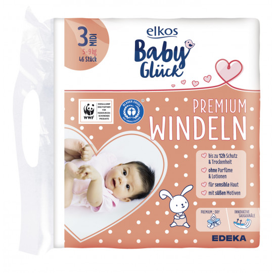 Elkos Babyglück Premium Windeln 3 Midi 46 Stück
