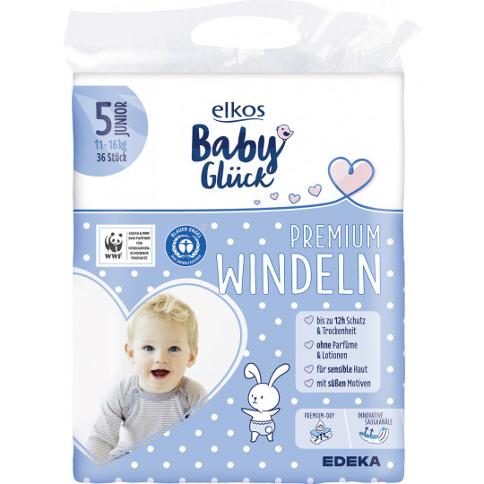 Elkos Babyglück Premium Windeln 5 Junior 36 Stück