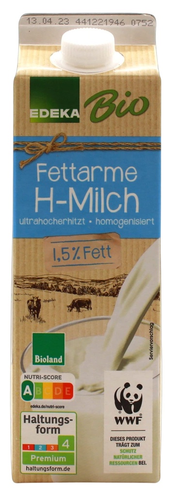 Edeka Bio Fettarme H-Milch 1,5% Fett 1l